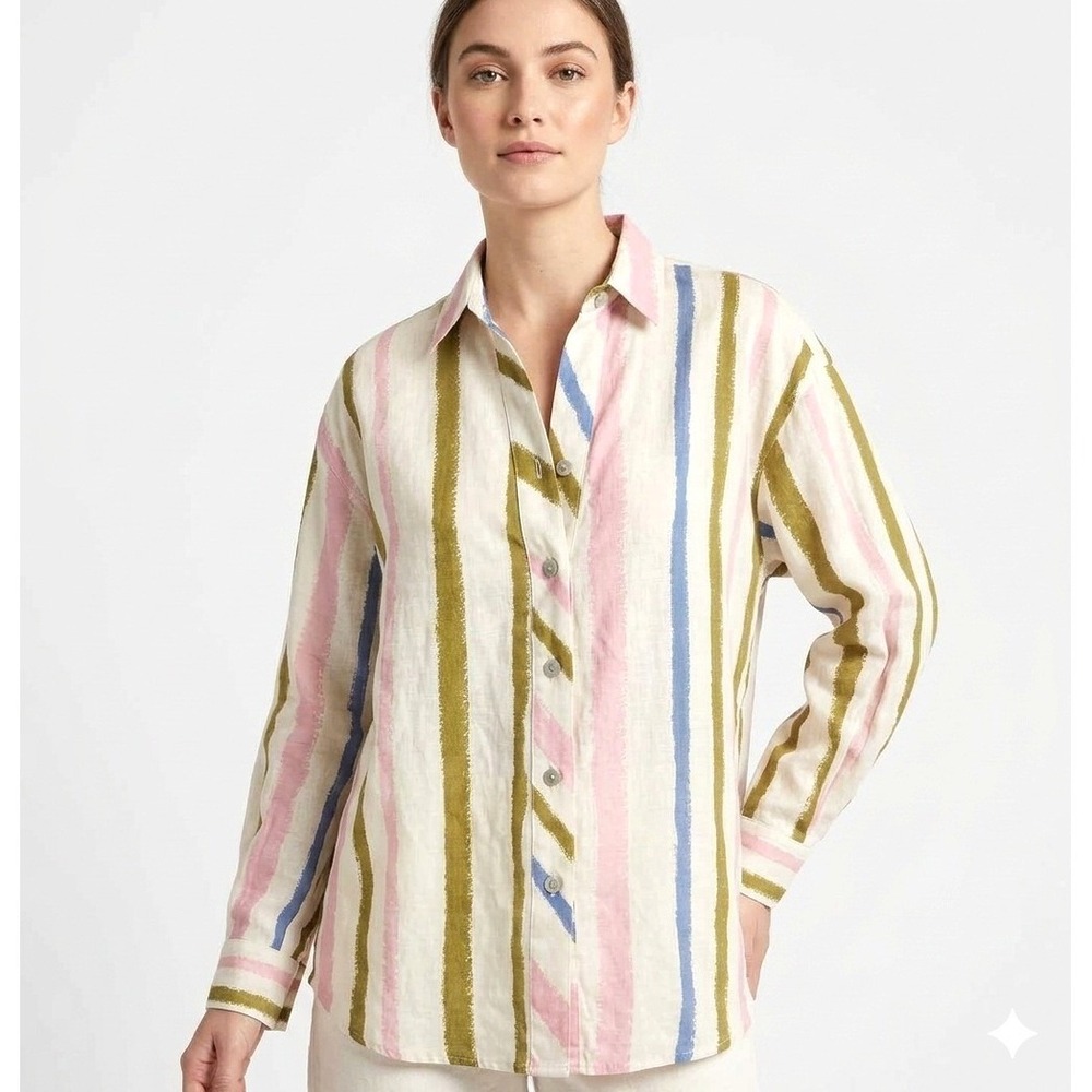 ZARA Relaxed 100% Cotton Button Down Shirt — Multi-Color Vertical sz M Stripes
